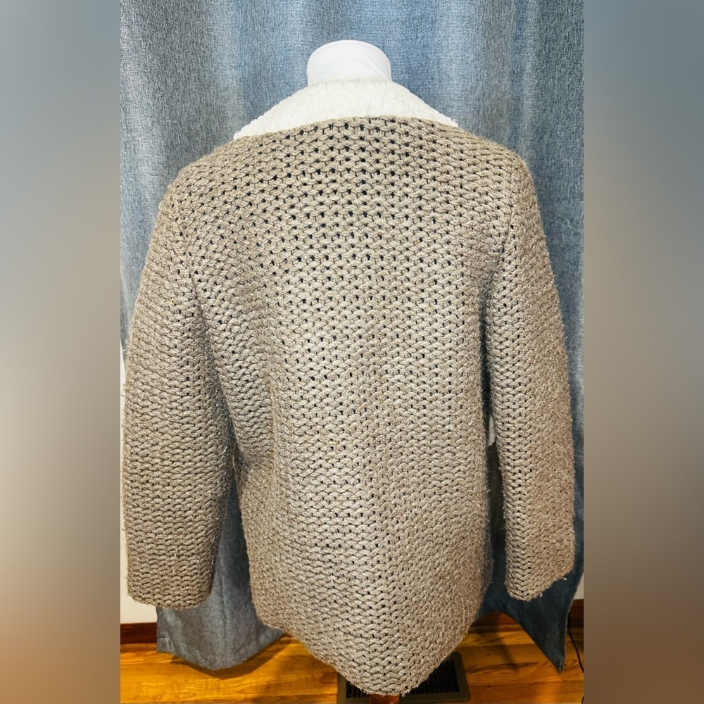 Anna Studio Wool Sherpa Knit Coat Cardigan Jacket – Brown Cream Boho Chic Medium - Picture 6 of 15